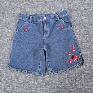 Gymboree Girls Denim Shorts Ladybug Flower Embroidery Size 8